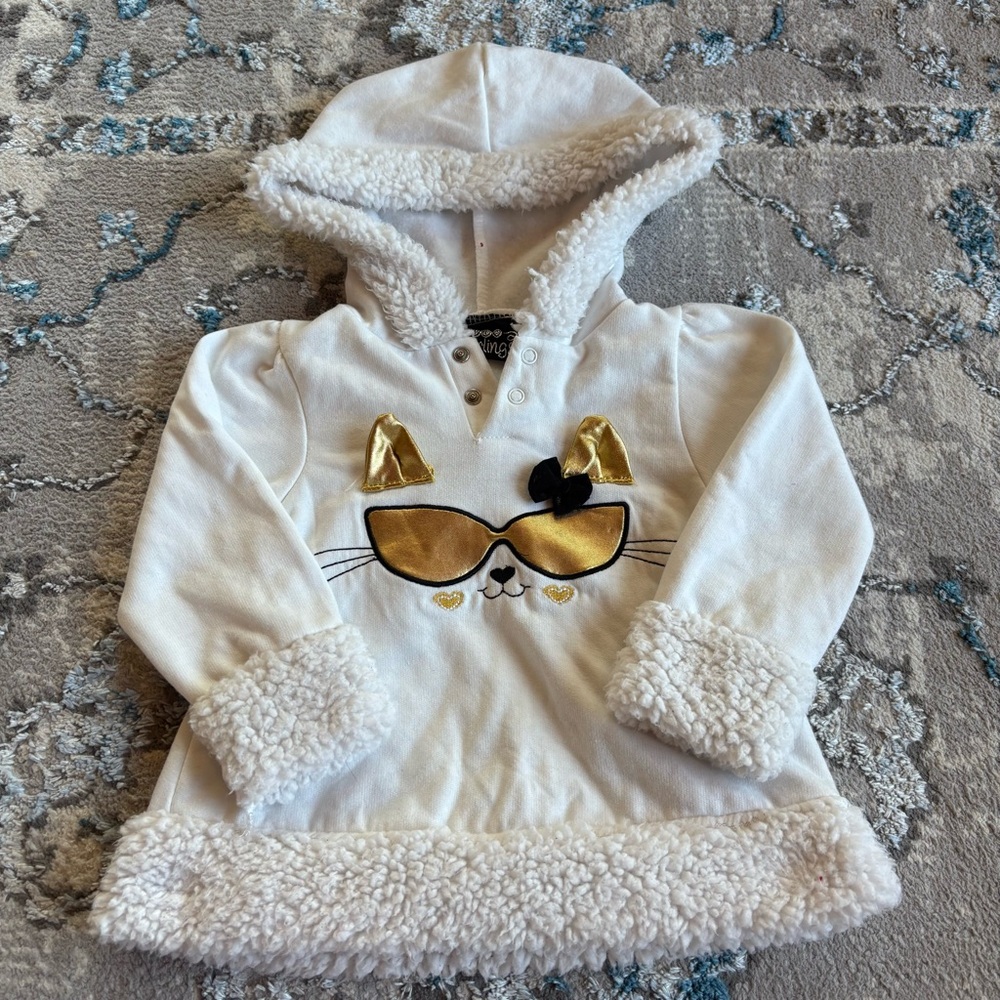DDG Darlings Baby Girl Sherpa Kitty Cat Hoodie - 24m